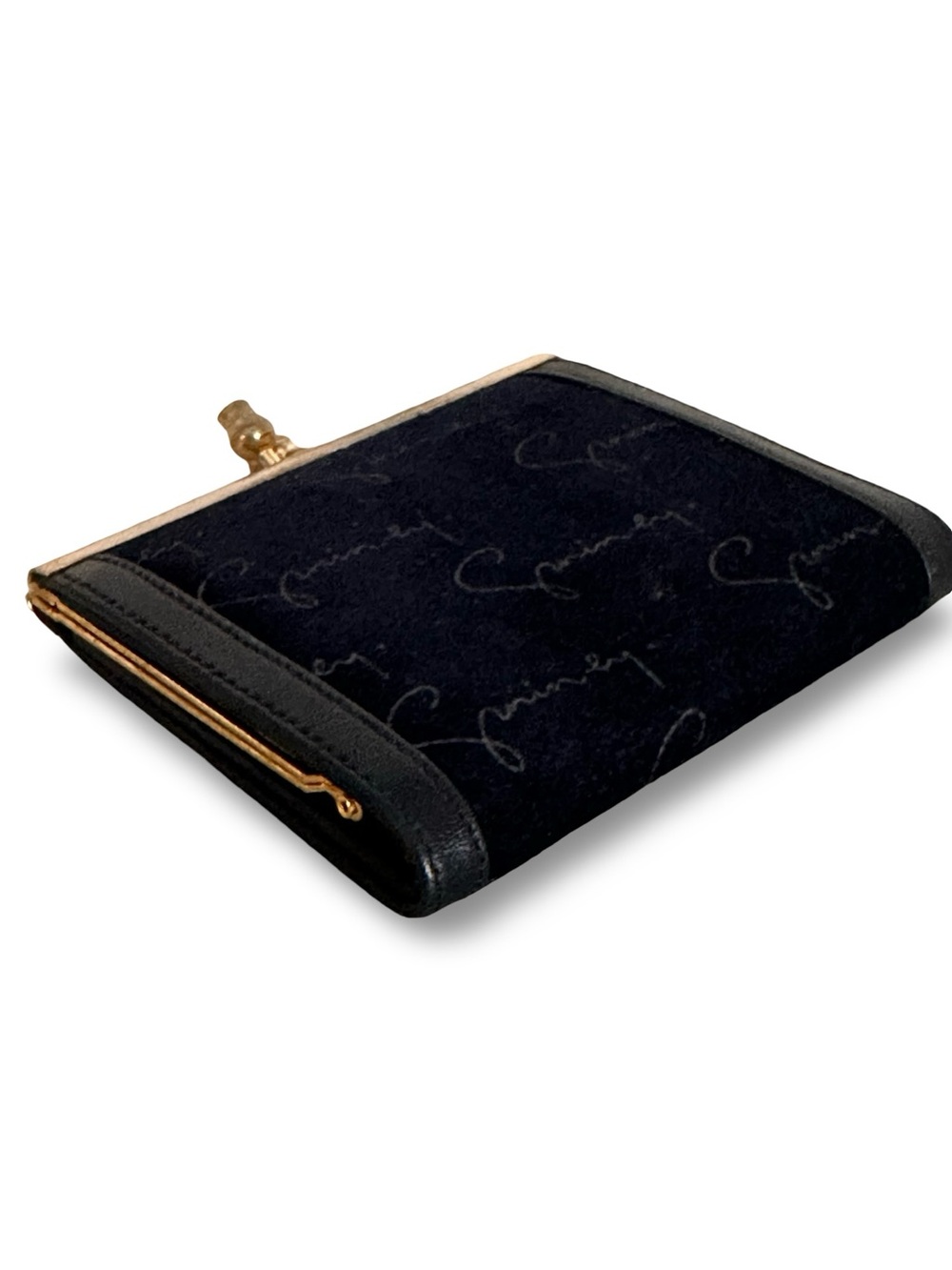 Vintage Givenchy Black Suede Script Logo Kiss-Lock Coin Purse Wallet – Great Con - Picture 5 of 10
